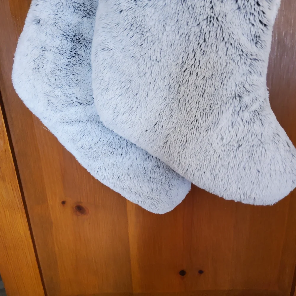 Pottery Barn Gray Faux Fur Stockings Grey EUC